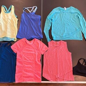 Athleta Girl L/12 BUNDLE(7) Tank Tops in Blue, Pink, and Yellow and black bra